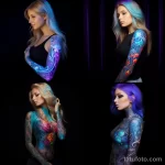 girl with beautiful realistic tattoos on her body shows the safety of UV tattoos 1 10112023 tatufoto.com 21