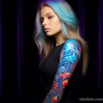 girl with beautiful realistic tattoos on her body shows the safety of UV tattoos 3 10112023 tatufoto.com 23