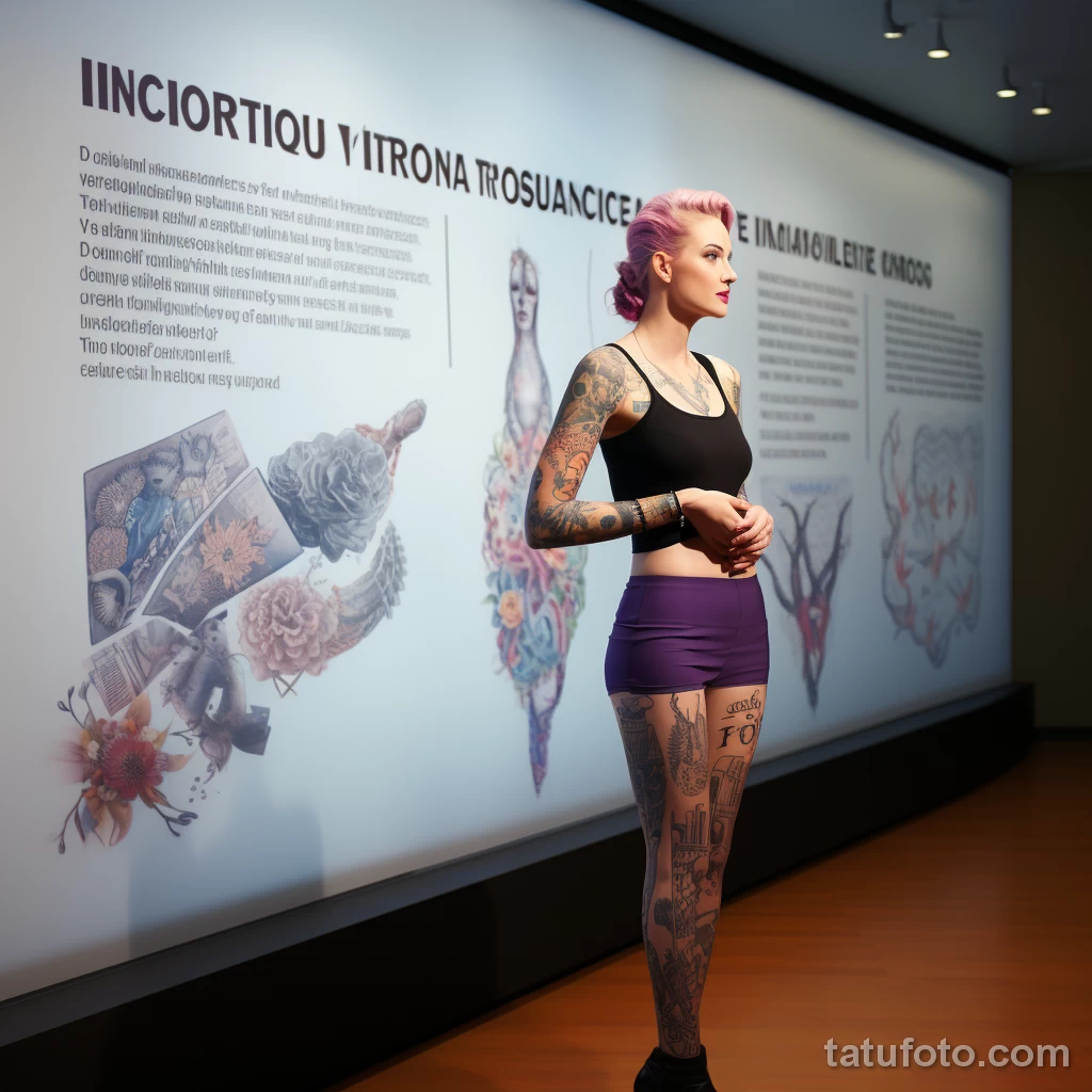 graceful woman in trendy short attire, her body adorned with beautiful, lifelike tattoos 2 10112023 tatufoto.com 27