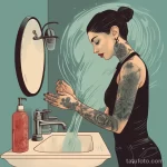 illustration of a beautiful woman demonstrating the correct way to wash a tattoo 2 09112023 tatufoto.com 099