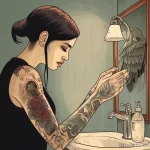 illustration of a beautiful woman demonstrating the correct way to wash a tattoo 3 09112023 tatufoto.com 100