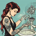 illustration of a beautiful woman demonstrating the correct way to wash a tattoo 4 09112023 tatufoto.com 101