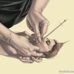illustration of ink being inserted under a person's skin with a needle during the tattooing process 4 09112023 tatufoto.com 106