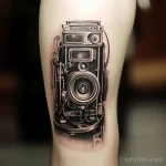 tattoo . Vintage camera tattoo on calf. v 16.11.2023 tatufoto.com 251