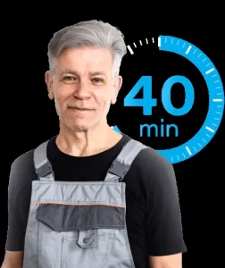 Фото мужчины с таймером на фоне. Таймер показывает 40 минут. Изображение может использоваться для иллюстрации сроков, времени или ожидания.