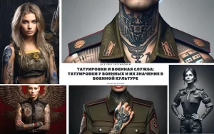Коллаж фото тату на телах военнослужащих. Изображены различные рисунки, включая гербы, символы воинских подразделений и патриотические мотивы.