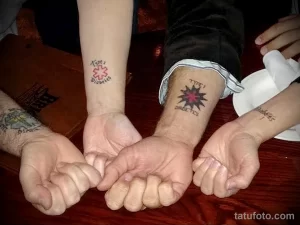 Фото тату на запястьях: различные символы диабета, включая кресты и звезды. Информативные татуировки для людей с диабетом.