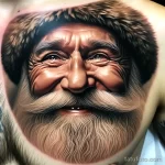 уник тату фото 4 A realistic tattoo portrait of Ded Moroz on a person's chest, with a focus on his kind eyes and smile 13.11.2023 tatufoto.com 04