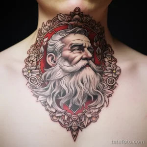 уник тату фото An elegant tattoo of Santa Claus on his neck, accented by his patterned cloak 7_1 13.11.2023 tatufoto.com 11