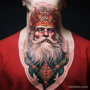 уник тату фото An elegant tattoo of Santa Claus on his neck, accented by his patterned cloak 7_2 13.11.2023 tatufoto.com 12