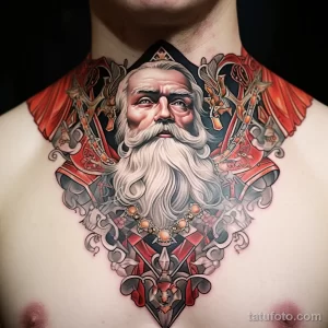 уник тату фото An elegant tattoo of Santa Claus on his neck, accented by his patterned cloak 7_4 13.11.2023 tatufoto.com 14
