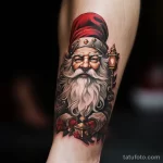 уник тату фото Santa Claus tattoo on the ankle, depicting him in a characteristic pose with his finger raised up 6_4 13.11.2023 tatufoto.com 39