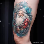 уник тату фото Santa Claus tattoo surrounded by snowflakes and winter patterns on the thigh 9_4 13.11.2023 tatufoto.com 44