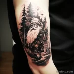 уник тату фото Tattoo of Santa Claus walking through a snowy forest, located on the bicep 4_3 13.11.2023 tatufoto.com 53