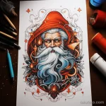 эскиз тату A surreal depiction of Santa Claus with unusual elements such as space motifs or abstract patterns 6_4 13.11.2023 tatufoto.com