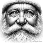 эскиз тату DALL·E 2023-11-13 13.40.13 - A realistic sketch of Ded Moroz's face for a tattoo design. The sketch should focus on his wise eyes and beard, rendered in a realistic style 13.11.2023 tatufoto.com
