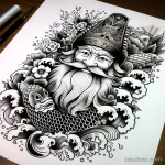 эскиз тату DALL·E 2023-11-13 13.40.49 - A Japanese traditional style (Irezumi) tattoo sketch of Ded Moroz on a white sheet 13.11.2023 tatufoto.com