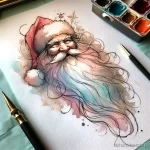 эскиз тату DALL·E 2023-11-13 13.41.07 - A watercolor style tattoo sketch of Ded Moroz on a white sheet 13.11.2023 tatufoto.com