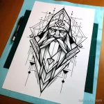эскиз тату DALL·E 2023-11-13 13.41.18 - A geometric style tattoo sketch of Ded Moroz on a white sheet 13.11.2023 tatufoto.com