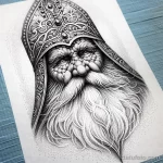 эскиз тату DALL·E 2023-11-13 13.41.27 - A dotwork (pointillism) style tattoo sketch of Ded Moroz on a white sheet 13.11.2023 tatufoto.com