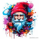 эскиз тату Santa Claus depicted in a dynamic graffiti style, with bright colors and abstract elements 2_3 13.11.2023 tatufoto.com