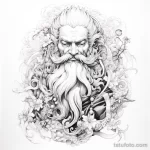 эскиз тату Santa Claus depicted in the style of a traditional Japanese tattoo, with elements of nature and classical patterns 5_1 13.11.2023 tatufoto.com