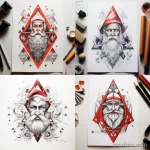 эскиз тату Santa Claus depicted using geometric shapes and patterns to create an abstract and modern look 8 13.11.2023 tatufoto.com