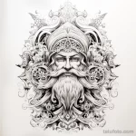 эскиз тату Sketch of Father Frost surrounded by complex traditional Russian patterns and ornaments 3_2 13.11.2023 tatufoto.com