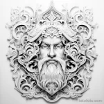 эскиз тату Sketch of Father Frost surrounded by complex traditional Russian patterns and ornaments 3_3 13.11.2023 tatufoto.com
