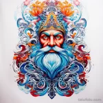 эскиз тату Sketch of Father Frost surrounded by complex traditional Russian patterns and ornaments 3_4 13.11.2023 tatufoto.com