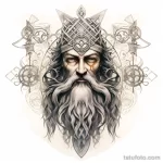 эскиз тату Sketch of Santa Claus inspired by Nordic myths and symbols, using runic patterns and symbolism 11_3 13.11.2023 tatufoto.com