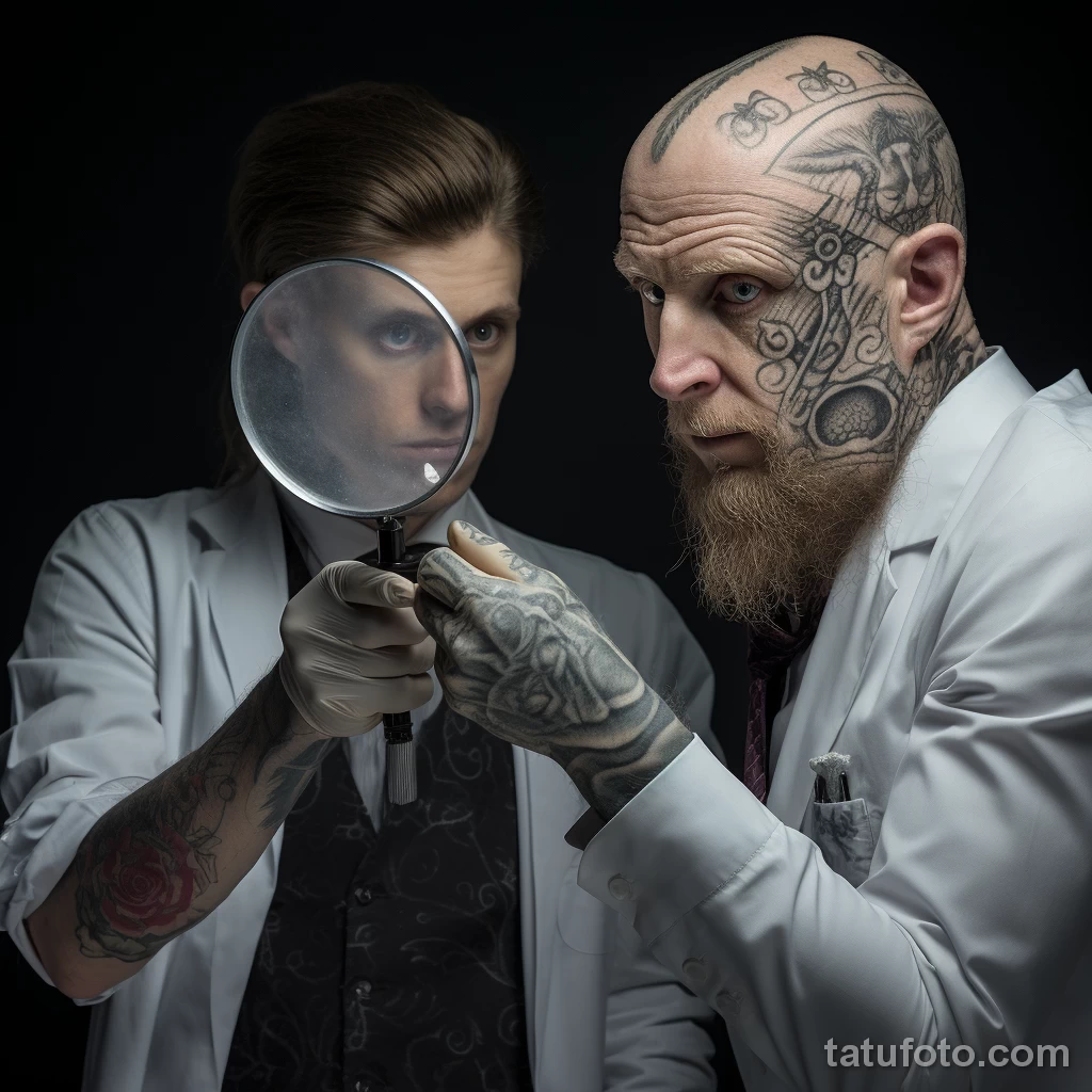 A dermatologist examining a patients tattooed skin w e bce f bbbd bbaec 161223 tatufoto.com 013