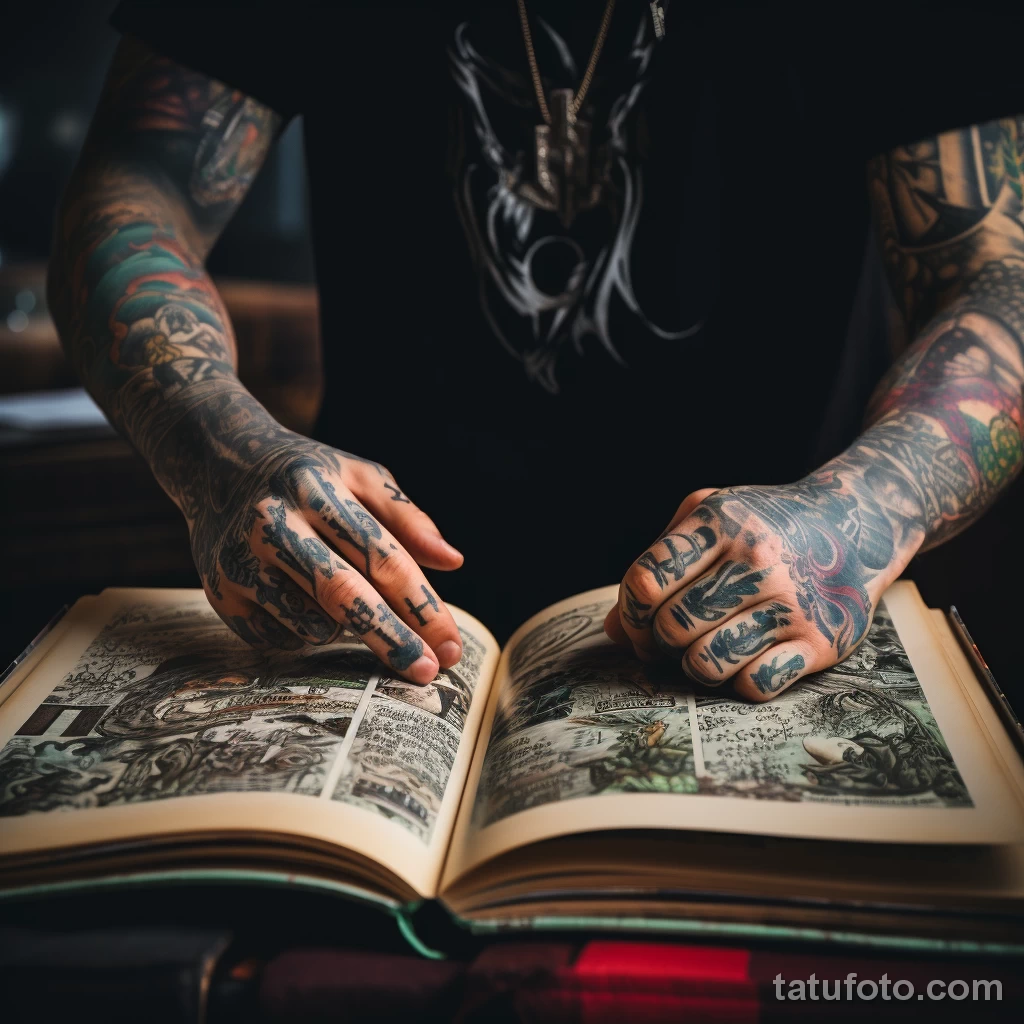 A person looking at various tattoo designs in a book cca d e b fca 161223 tatufoto.com 031