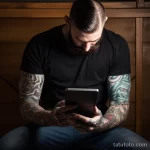 A person with tattoos browsing a FAQ section about t c da afd e adfdc _1_2 161223 tatufoto.com 058