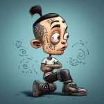 Фото мультяшного персонажа с множеством татуировок на теле. Яркий и детализированный рисунок татуировки в стиле карикатуры.