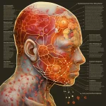Детальное фото татуировки, изображающей анатомическое строение человеческого тела с элементами флоры и фауны, выполненное в ярких цветах.