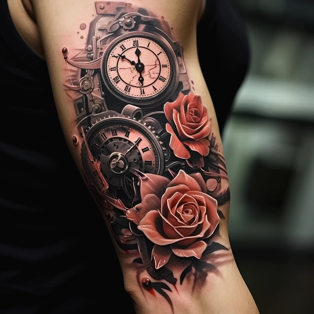 Realistic close up tattoo A vintage clock with its g fac bf fca ab ecba _1_2 011223 tatufoto.com
