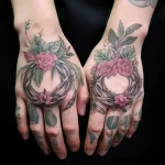 Realistic tattoo of two clasped hands with a floral dcad d b c dfd 031223 tatufoto.com