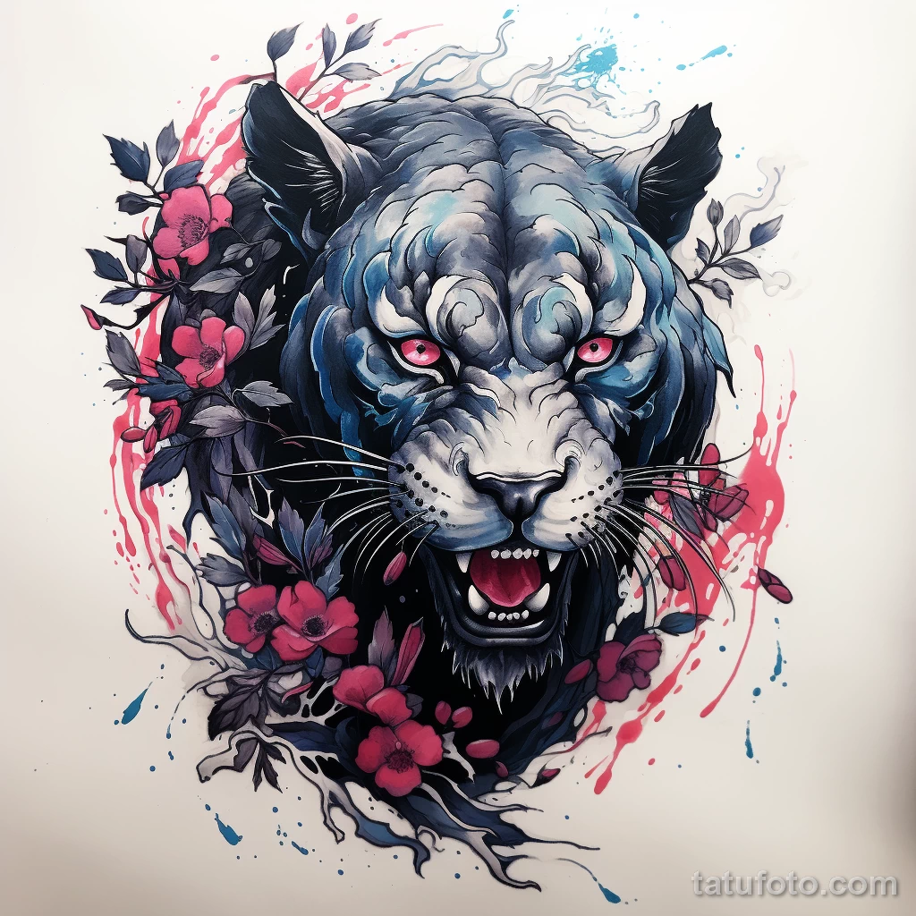Tattoo sketch of a Japanese style panther v c cc bcb dfcf 191223 tatufoto.com 009
