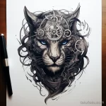 Tattoo sketch of a panther and a clockwork v fb d bfb caabc _1_2_3_4 191223 tatufoto.com 017