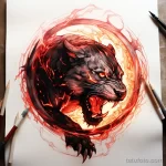 Tattoo sketch of a panther in a ring of fire v aeab dcc c f acfae _1_2_3 191223 tatufoto.com 069