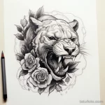 Tattoo sketch of a panther with a rose in its mouth bf f fd def _1 191223 tatufoto.com 149
