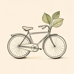 Фото тату с изображением велосипеда, из корзины которого растут листья. Символизирует свободу, природу и гармонию с окружающим миром.