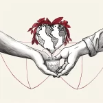 Черно-белое фото татуировки, изображающей руки, держащие земной шар, из которого растет росток. Символизирует заботу об окружающей среде и надежду на будущее.