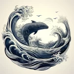Tattoo sketch on a white sheet Whale and ocean waves a cef d aeacff _1_2_3 011223 tatufoto.com