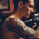 Как долго существуют тату Man with a tattoo of a high tech tattoo gun style ecaa ae b becef _1 - 251223 tatufoto.com 081