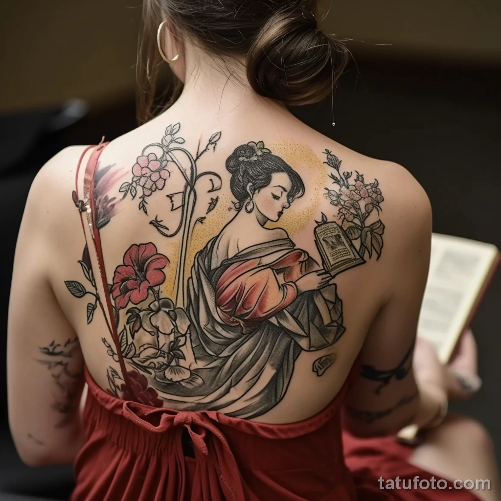 Как долго существуют тату Woman with a tattoo of a medieval manuscript reading c e c ef dfab - 251223 tatufoto.com 217