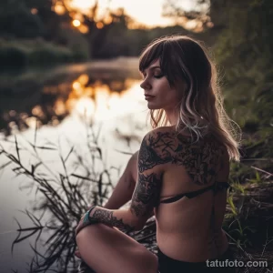 Красивая девушка с татуировками фотографируется на природе 221223 tatufoto.com 006
