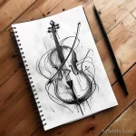 Рисунок тату с виолончелью - A beautiful cello tattoo sketch on a white sheet of cbe cb f adffce _1_2 - 291223 tatufoto.com 003