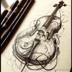 Рисунок тату с виолончелью - A cello tattoo sketch a glimpse into someones passio d db bac cacace - 291223 tatufoto.com 034